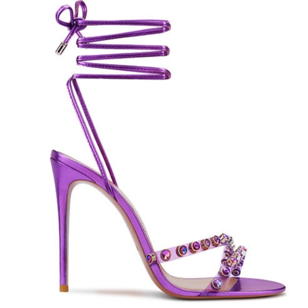 Metallic Purple Rhinestone Stilletto Heels Sandals 40 9 - Picture 5 of 8